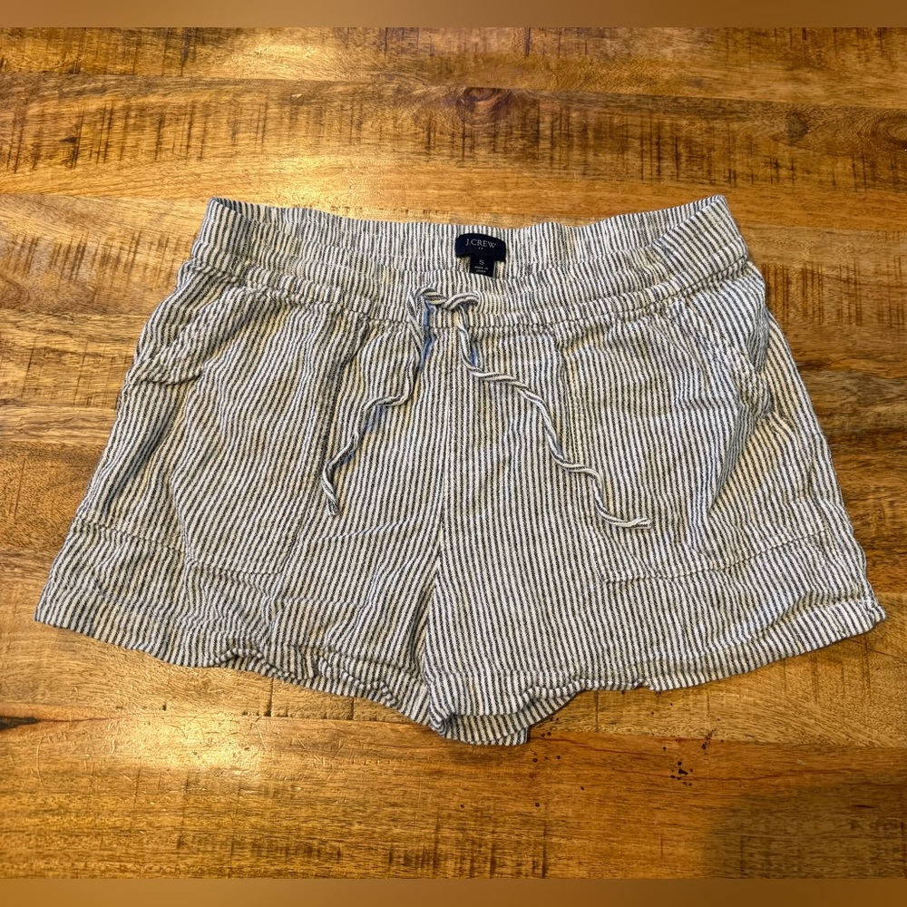J. Crew Navy and White Striped High-Waist Drawstring Shorts